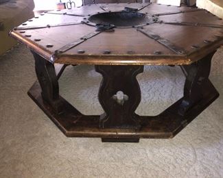 Antique Rancho Monterey Spanish Revival Mexico Brasero Wood Iron Fire Pit Table