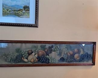 Antique Yard Long of Fruit; Landscape Watercolor / Signed