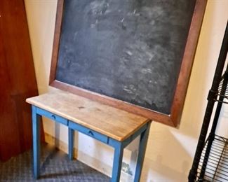 Large School Chalkboard;  Primitive Style  Desk/Task Table with Two Drawers