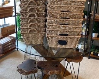 Pier One Round Glass Dining Table and Smith and Hawken Baskets