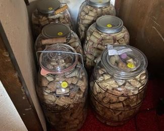 Old glass jars filled with corks