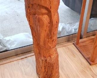 Item #13: $95. Carved Wood sculpture. Created by Ted Karam, local Florida artist, art patron and teacher. 29.75" tall.