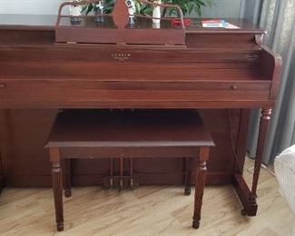 Item #25: $450.  Lester brand "Betsy Ross" spinet upright piano. Will need to be tuned.  57 L" x 25 D"
