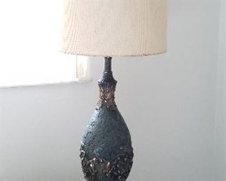 Item #57: $60. Vintage plaster lamp with coordinating shade. Some touch up required on paint. See next photos, 41" Ht