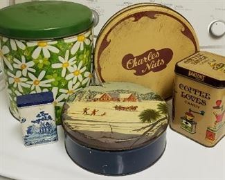 Item #70: $30. Vintage group of tins. Price is for all in photo. Various scratches from use. 