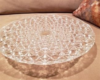 Item #35: $30. Vintage, in the box, pressed glass cake stand. 