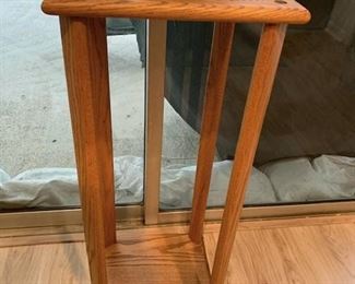 Item #84: $45. Wood plant stand with tile top. 12 L" x 30 H" x 12 D" 