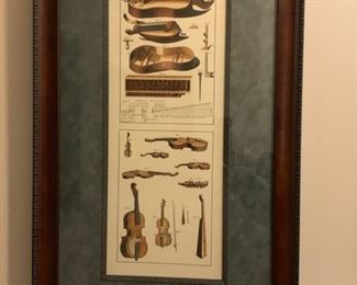 Framed artwork: cross section of string instruments.  $50