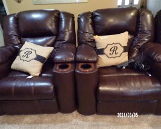 electric leather recliners w/cup holders