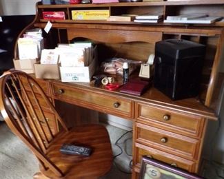 roll top desk & office chair & supplies