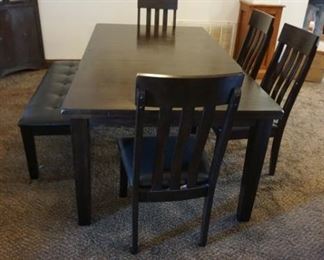 dining table with pop up/down leaf, 4 chairs and  bench