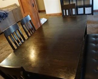 dining table with pop up/down leaf, 4 chairs and  bench