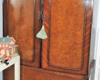 Burl Wood Bedroom Suiter: Chest, Queen Headboard, writing desk