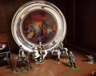 Civil War figurines and (back) lite stain glass