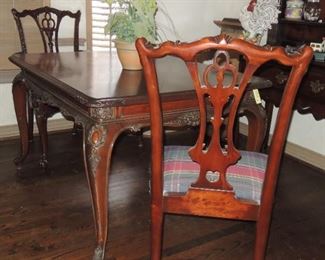 Beautiful carved wood dining table with 2 chairs