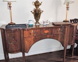 Beautiful Inlaid wood Buffet. Coffee / Tea Samovar, Lamp Pair