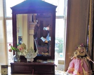 Large, wood dresser mirror. Pretty doll