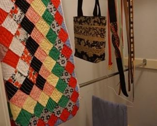 quilt, purse, belts