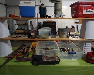 hand tools, ice chest, misc