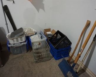 shovels, crates