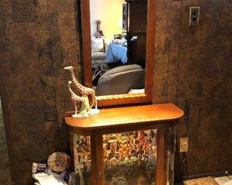Small curio cabinet and wall mirror