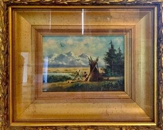 Gilt Frame.  Signed Acrylic Native American Country Scene:  $140.00