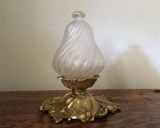 1970's Gilt Base and Frosted Swirl Glass Cover:  $80.00