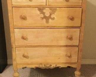 Stripped Pine Dresser.  5 Drawer/ Nice Woodwork.  (43"h x 32"w x 18"d):  $110.00 (as is)