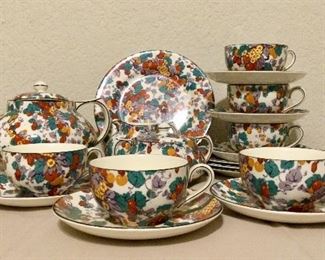 Ducal Crown Ware - England  1-Teapot (as is), 1-Creamer,  1-Sugar Bowl, 6 Tea Cups & Saucers, 4-8"Salads.  $90.00