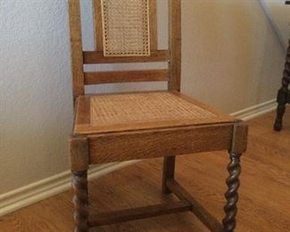 Antique Oak,  Cain Back and Seat Chair w/Barley Twist Legs and Stretcher:  $190.00