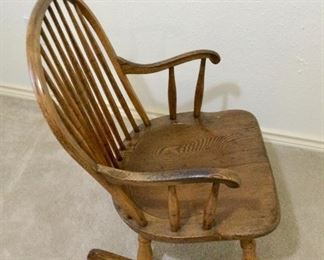 Antique Oak Child's Rocking Chair ((31" to top of back, 112.5" to seat x 20"w seat):  $70.00