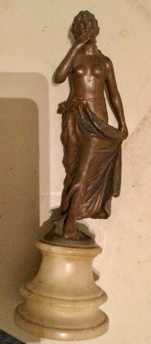Venus?  We Find No Mark.  1900's (10.5" in all) Bronze Statue On Pedestal:  $450.00 