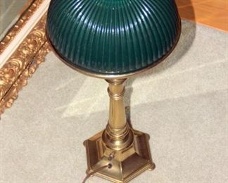 Brass Student Lamp with Green Shade