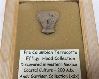 PR COLUMBIAN TERRA-COTTA EFFIGY HEAD