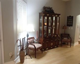 China hutch, pair of side chairs, decor 