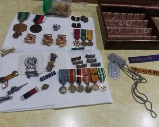 Vietnam War metals, patches, ribbon pins, dress buttons, dog tags, other misc. 