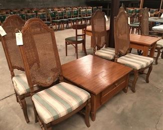 Caned back chairs as is, coffee table and end tables