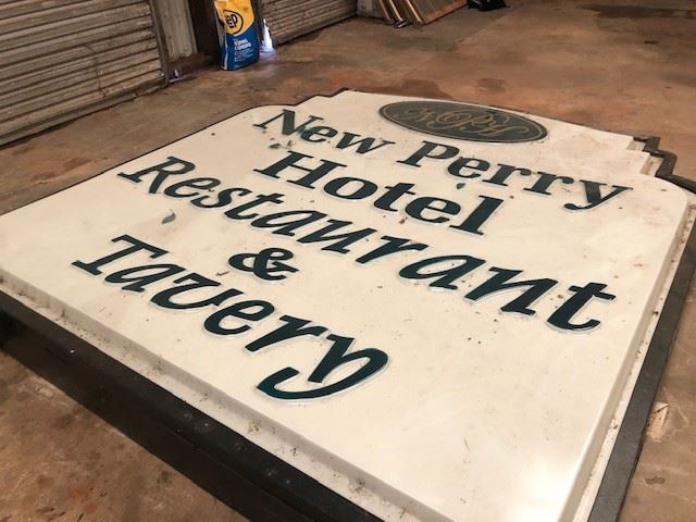 Huge sign from the New Perry Hotel