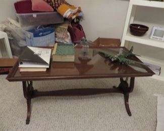 Antique Coffee Table   45.00    Walnut Glass top 