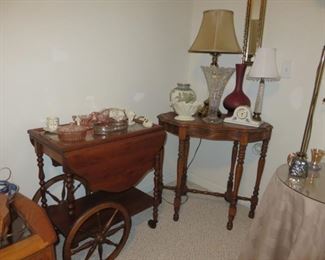 Wood Tea Cart  50.00    Antique Lamp Table 40.00 