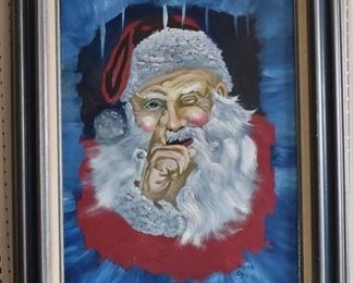 Santa Knows | Acrylic on Canvas | Doyle Dyer | Silver-tone Molded Wood Frame | 25.5" x 31.5"
