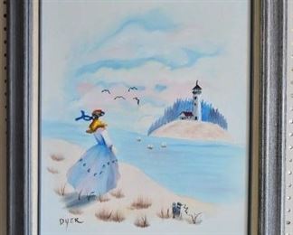 Lighthouse | Acrylic on Canvas | Doyle Dyer | Silver-tone Molded Wood Frame | 21" x 25.25"