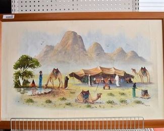 Bedouin Camp | Acrylic on Canvas | Munnim | Wood Frame | 26.5" x 41"