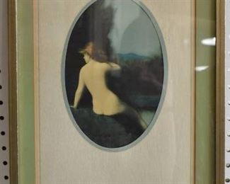 Bathing Woman | Lithograph | Victorian Era | Gold Tone Wood Frame | 12.25" x 19"