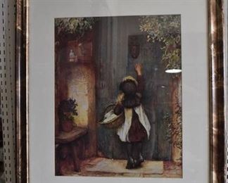 Little Girl at the Door | Print | Marbled Wood Frame | 25" x 31"