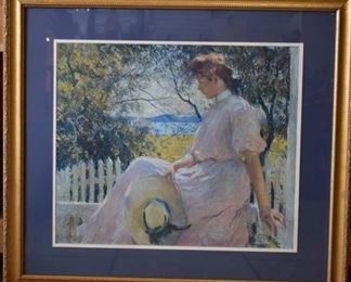 Eleanor | Lithograph | Frank Weston Benson 1907 | Gold Tone Wood Frame | 32" x 36"