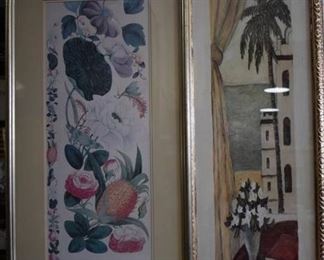Lot of 2 Tall Botanical Themed | Prints | Gold Tone Wood Frames | 18.5" x 25.5", 14" x 37.5"