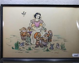 Snow White and the 7 Dwarves | Watercolor | M.B. Calkins | Vintage Wood Frame | 21" x 31"