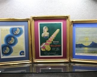 Lot of 3 Vintage Advertising | Prints | Gold Tone Wood Frames | 14.5" x 18.5", 16" x 20", 16.75" x 20.75"