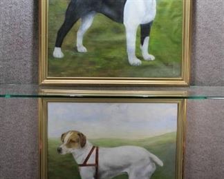Pair of Dog Portraits | Oil on Canvas | Velda Hoover | Gold Tone Wood Frame | 28.5" x 26.5"